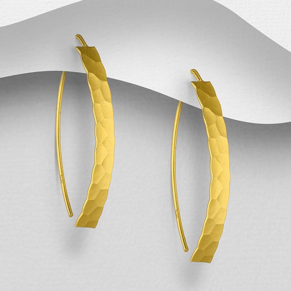 Gorgeous 18K Gold Plated Sterling Silver Hammered Bar Earrings